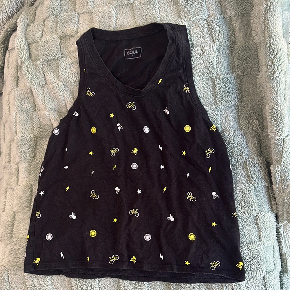 SoulCycle Black and Yellow Embellished Tank Top